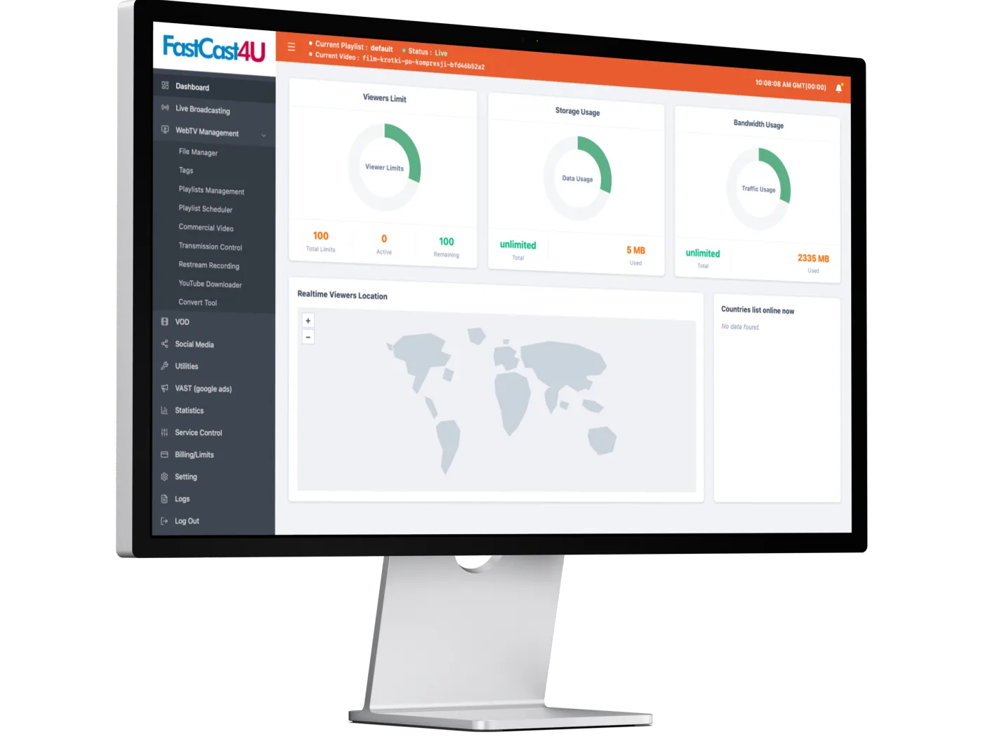 TV hosting dashboard with viewer stats and broadcast monitoring