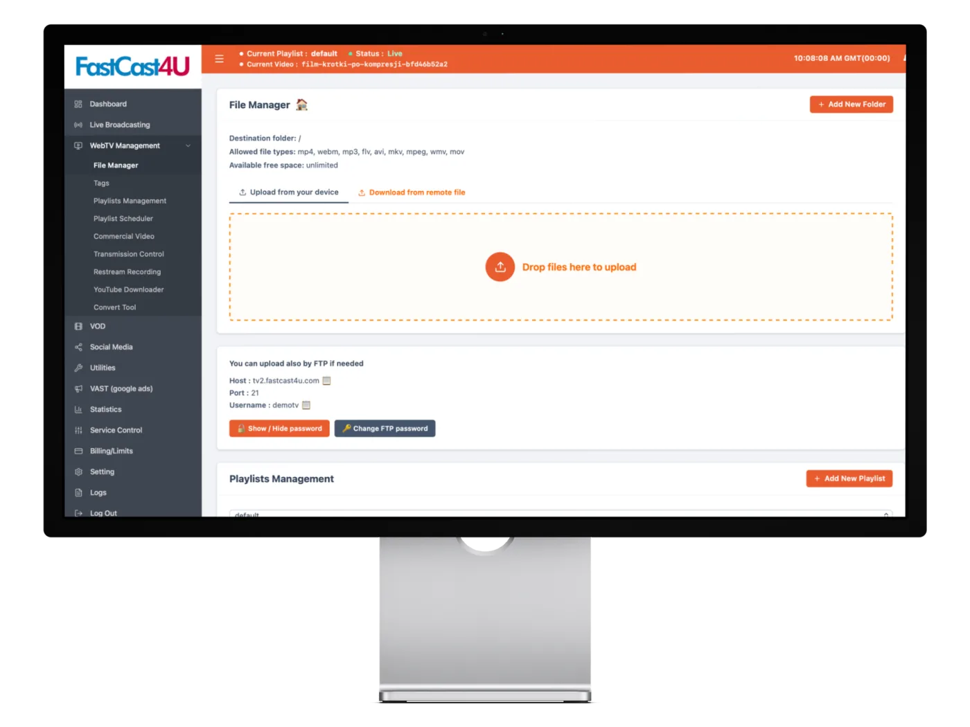 TV hosting dashboard control panel