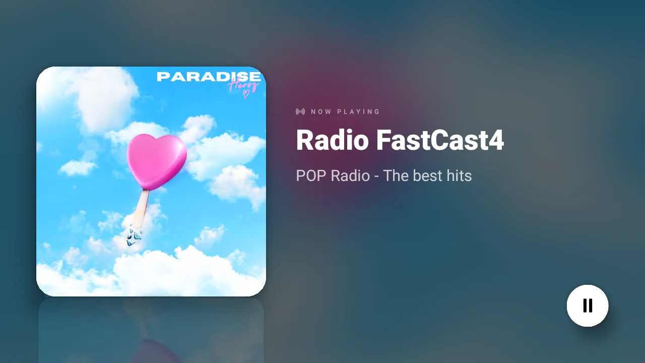 Side-panel radio player with Paradise album cover on Smart TV